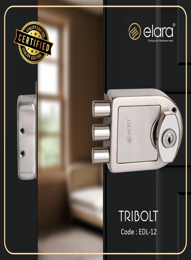 إلارا قفل باب Elara Deadbolt Tribolt 2CK، قفل حافة، مزلاج للمنزل، أقفال أبواب للباب الرئيسي مع 4 مفاتيح نحاسية قابلة للعكس (تشطيب SS، EDL-12، Tribolt، مفتاح Ultra) - Image 3